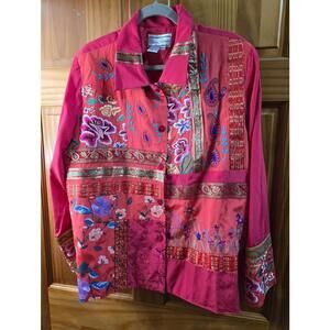 Diane Gilman Women’s Silk Top Tunic Size 1x Button Pink Floral